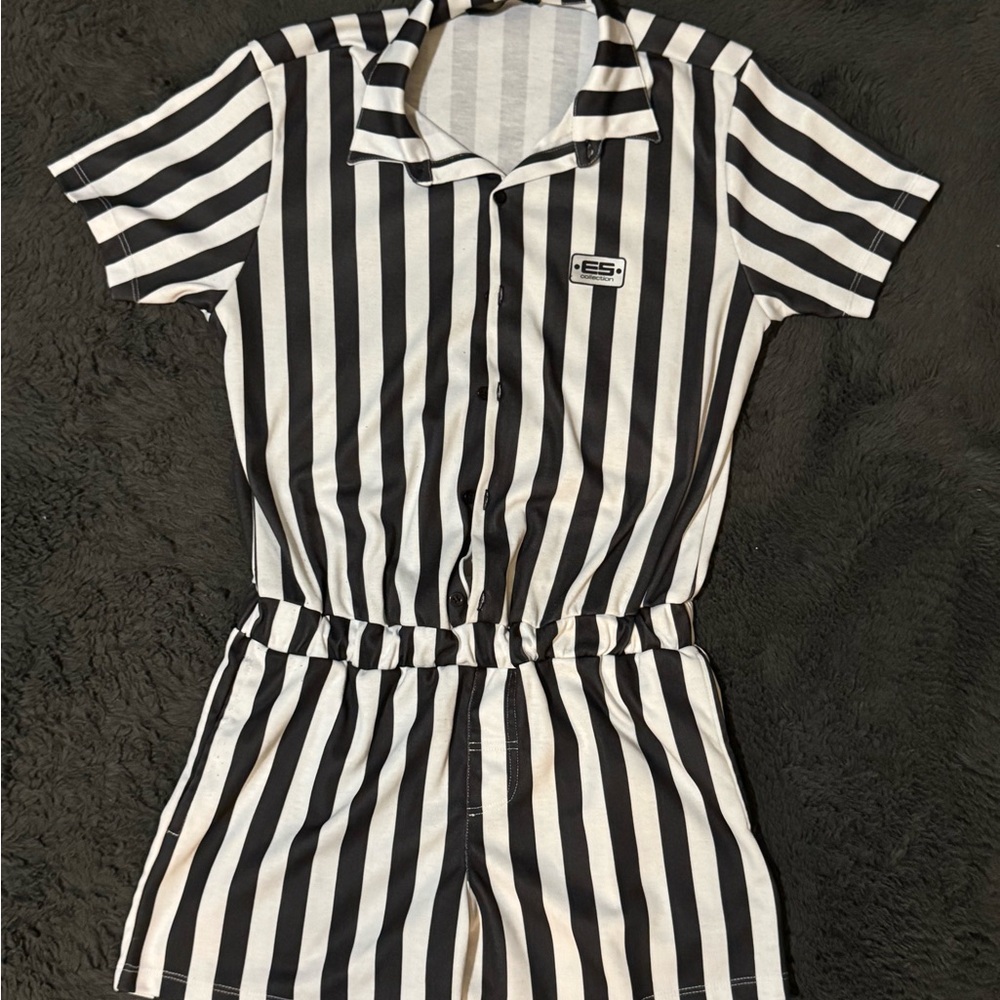 Striped Black and White Button-Up Romper